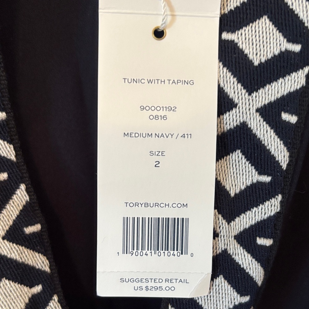 Tory Burch Navy Tunic with White Geometric Trim - Picture 7 of 12